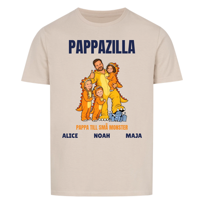 Pappazilla t-shirt med ditt foto som tecknad monsterpappa och barnens namn. Personlig present till pappa