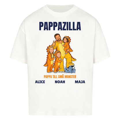 Pappazilla t-shirt med ditt foto som tecknad monsterpappa och barnens namn. Personlig present till pappa