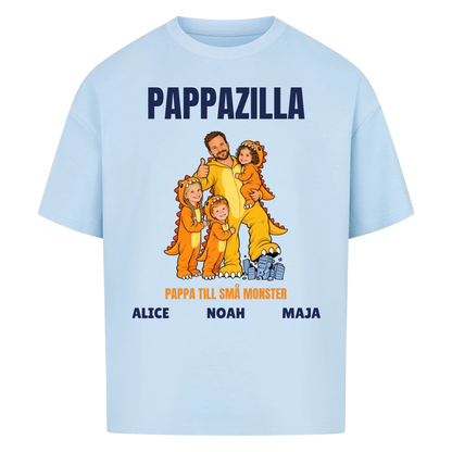 Pappazilla t-shirt med ditt foto som tecknad monsterpappa och barnens namn. Personlig present till pappa