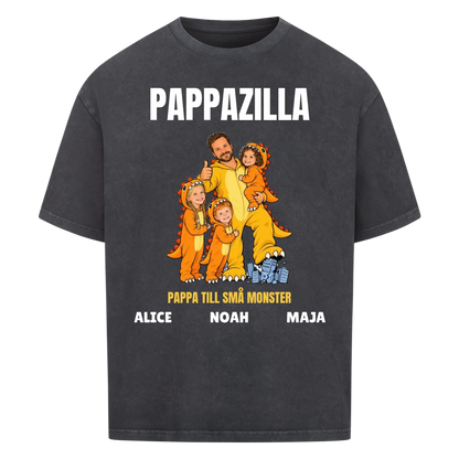 Pappazilla t-shirt med ditt foto som tecknad monsterpappa och barnens namn. Personlig present till pappa