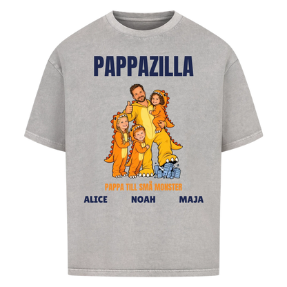 Pappazilla t-shirt med ditt foto som tecknad monsterpappa och barnens namn. Personlig present till pappa