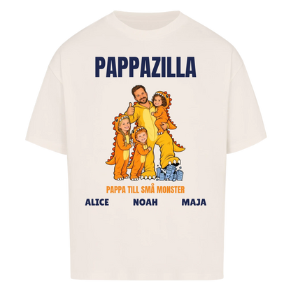 Pappazilla t-shirt med ditt foto som tecknad monsterpappa och barnens namn. Personlig present till pappa