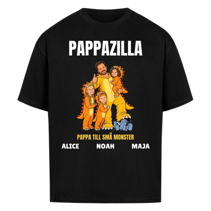 Pappazilla t-shirt med ditt foto som tecknad monsterpappa och barnens namn. Personlig present till pappa