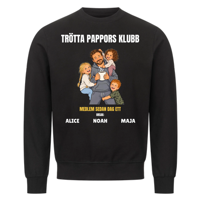 Trötta pappors klubb t-shirt med ditt foto som tecknad pappa och barnens namn. Rolig present till pappa