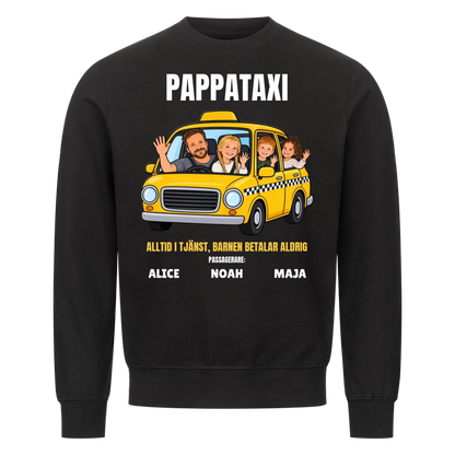 Pappataxi t-shirt med ditt foto som tecknad taxipappa och barnens namn. Personlig present till pappa
