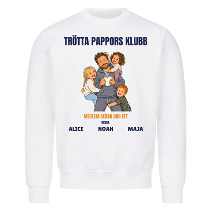 Trötta pappors klubb t-shirt med ditt foto som tecknad pappa och barnens namn. Rolig present till pappa