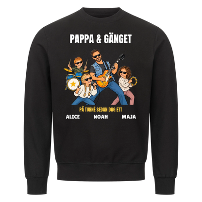 Pappa och gänget t-shirt med ditt foto som tecknat rockband och barnens namn. Personlig present till pappa