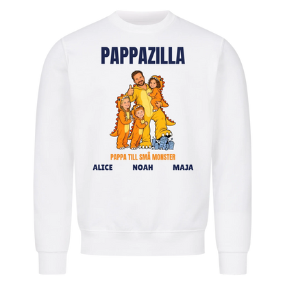 Pappazilla t-shirt med ditt foto som tecknad monsterpappa och barnens namn. Personlig present till pappa