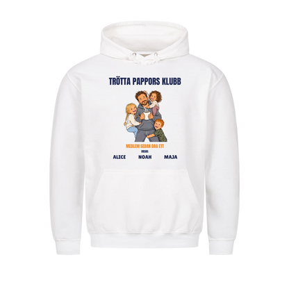 Trötta pappors klubb t-shirt med ditt foto som tecknad pappa och barnens namn. Rolig present till pappa