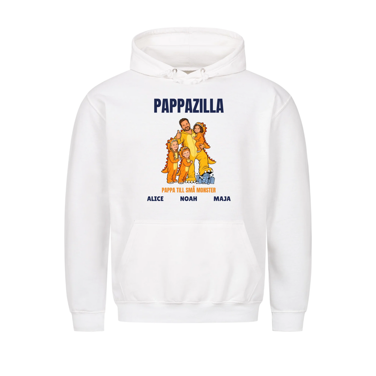 Pappazilla t-shirt med ditt foto som tecknad monsterpappa och barnens namn. Personlig present till pappa