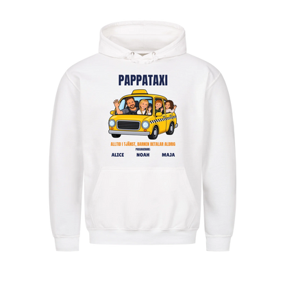 Pappataxi t-shirt med ditt foto som tecknad taxipappa och barnens namn. Personlig present till pappa