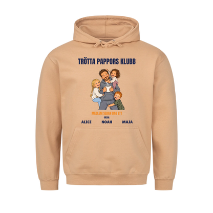 Trötta pappors klubb t-shirt med ditt foto som tecknad pappa och barnens namn. Rolig present till pappa