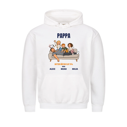 Pappa batteri 5% t-shirt med ditt foto som tecknad trött pappa och barnens namn. Rolig present till pappa