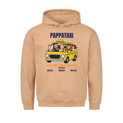 Pappataxi t-shirt med ditt foto som tecknad taxipappa och barnens namn. Personlig present till pappa
