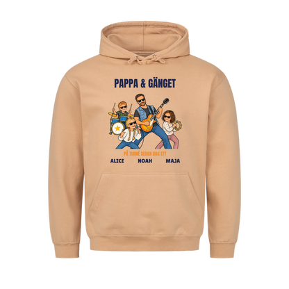 Pappa och gänget t-shirt med ditt foto som tecknat rockband och barnens namn. Personlig present till pappa