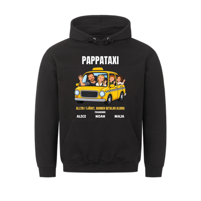 Pappataxi t-shirt med ditt foto som tecknad taxipappa och barnens namn. Personlig present till pappa