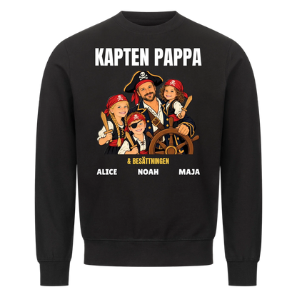 Kapten pappa t-shirt med ditt foto som tecknad piratkapten och barnens namn. Personlig present till pappa