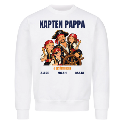Kapten pappa t-shirt med ditt foto som tecknad piratkapten och barnens namn. Personlig present till pappa