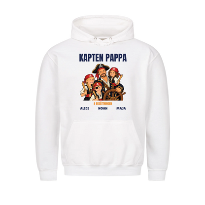 Kapten pappa t-shirt med ditt foto som tecknad piratkapten och barnens namn. Personlig present till pappa
