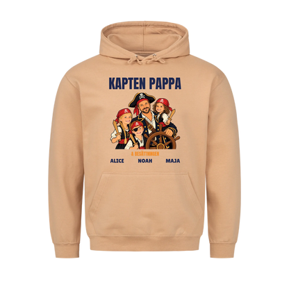 Kapten pappa t-shirt med ditt foto som tecknad piratkapten och barnens namn. Personlig present till pappa