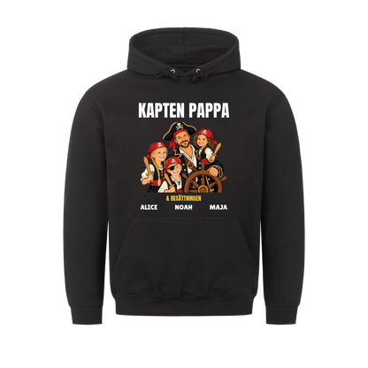Kapten pappa t-shirt med ditt foto som tecknad piratkapten och barnens namn. Personlig present till pappa