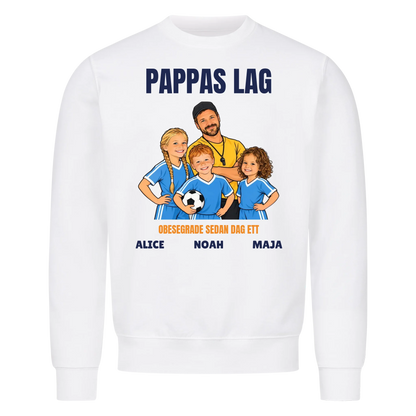 Pappas lag t-shirt med ditt foto som tecknad tränare och barnens namn. Personlig present till pappa