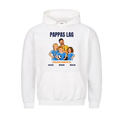 Pappas lag t-shirt med ditt foto som tecknad tränare och barnens namn. Personlig present till pappa