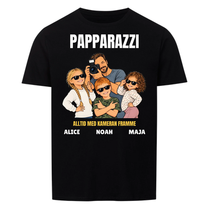 Papparazzi t-shirt med ditt foto som tecknad fotograf och barnens namn. Rolig present till pappa