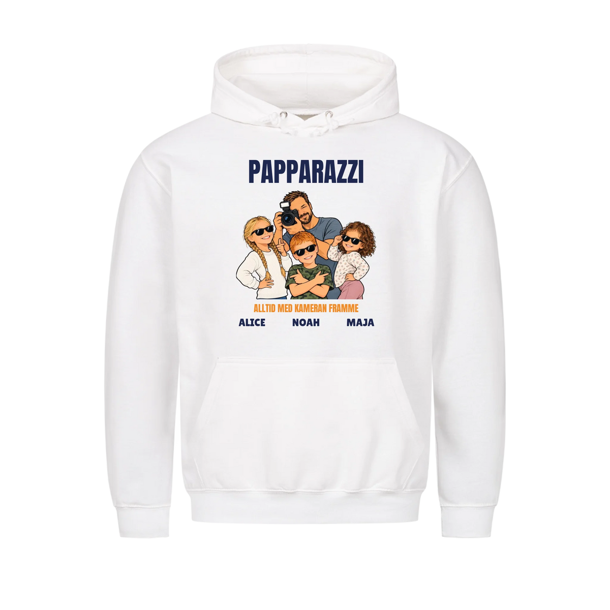 Papparazzi t-shirt med ditt foto som tecknad fotograf och barnens namn. Rolig present till pappa