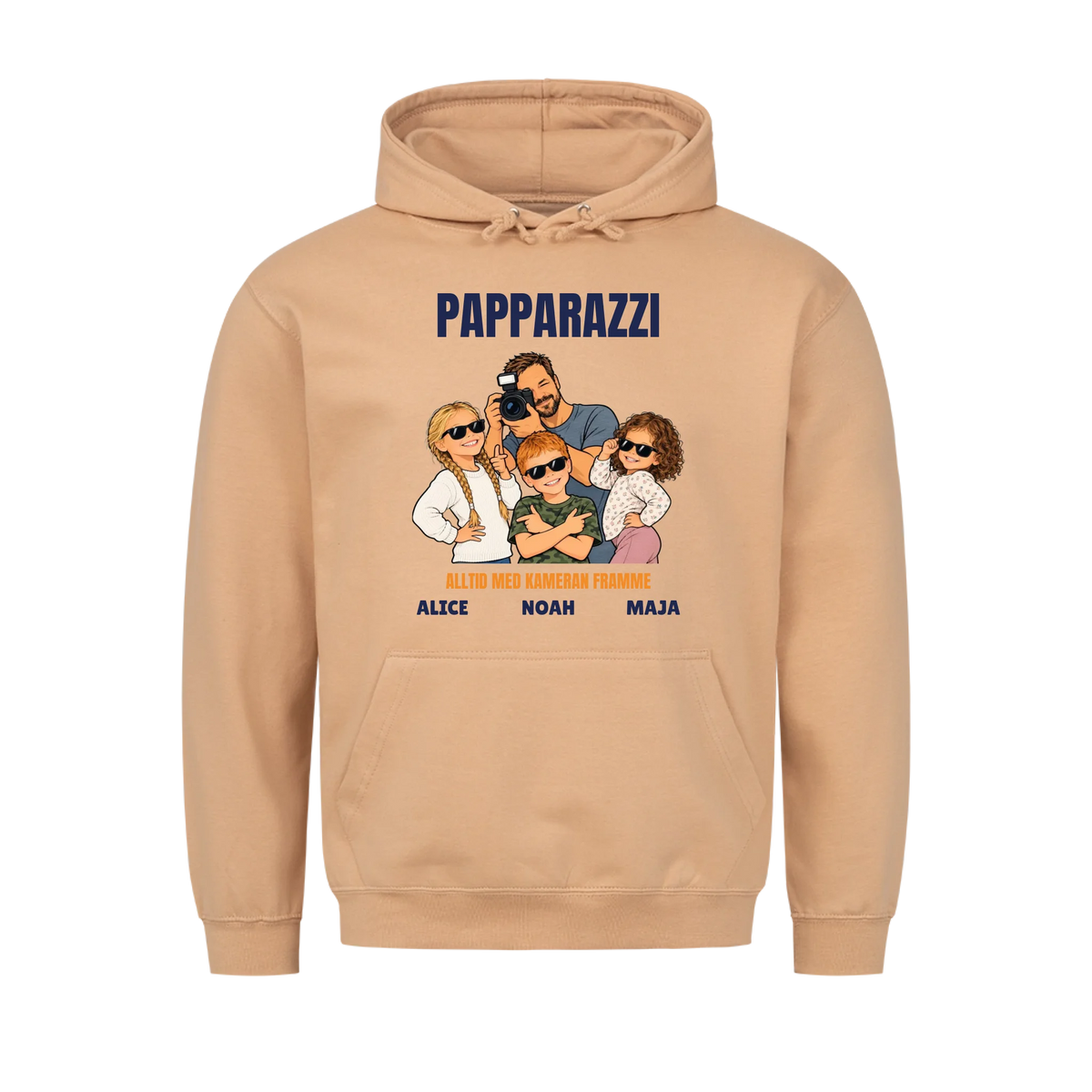 Papparazzi t-shirt med ditt foto som tecknad fotograf och barnens namn. Rolig present till pappa