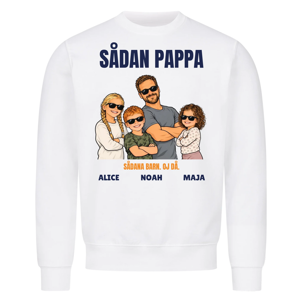 Sådan pappa sådana barn t-shirt med ditt foto som tecknad familj och barnens namn. Rolig present till pappa