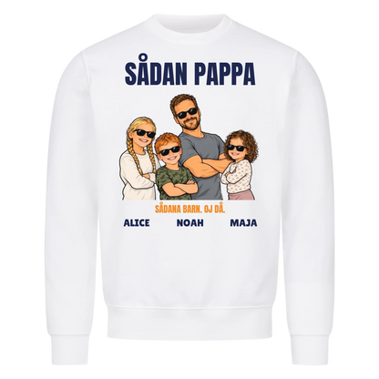 Sådan pappa sådana barn t-shirt med ditt foto som tecknad familj och barnens namn. Rolig present till pappa