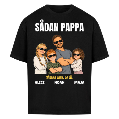 Sådan pappa sådana barn t-shirt med ditt foto som tecknad familj och barnens namn. Rolig present till pappa
