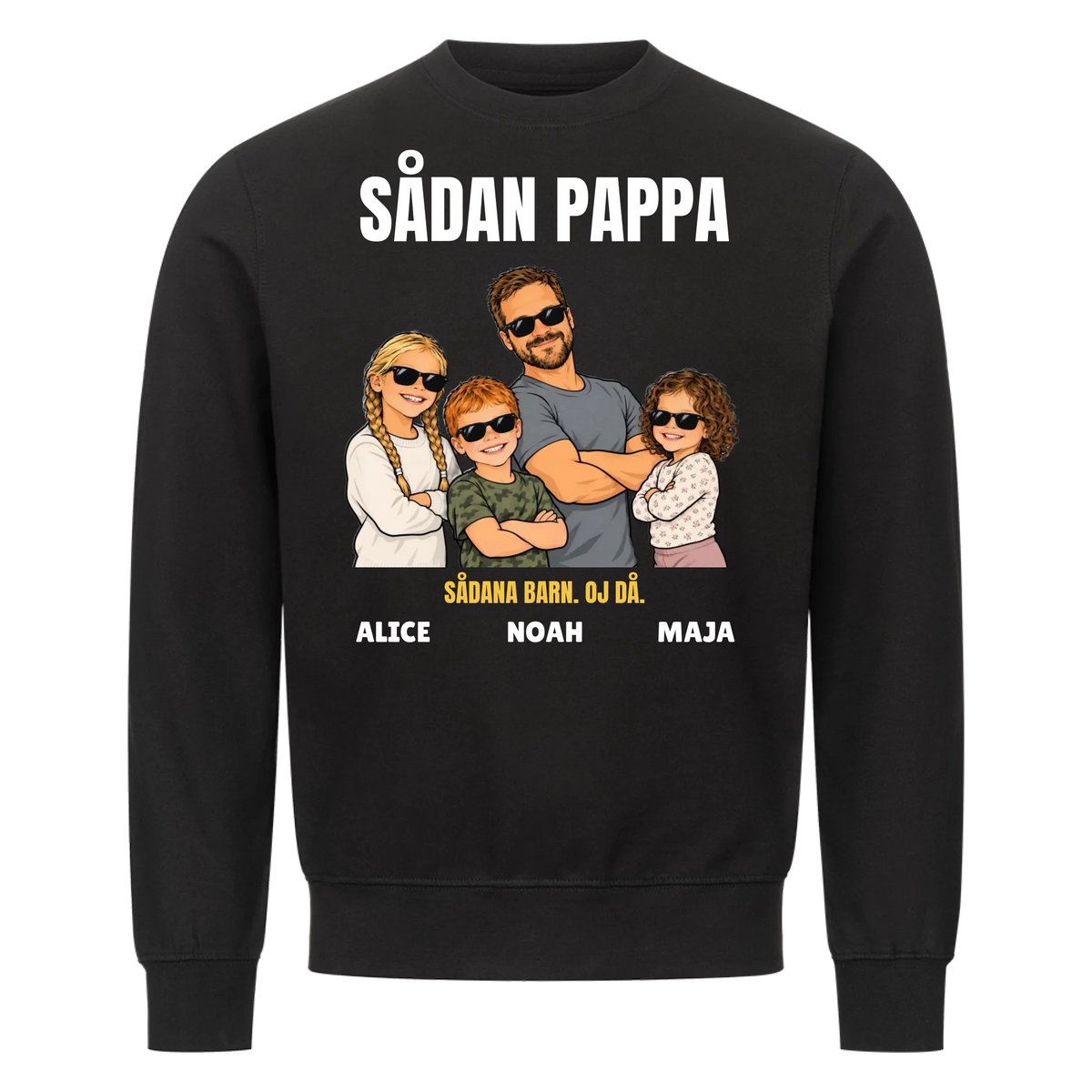 Sådan pappa sådana barn t-shirt med ditt foto som tecknad familj och barnens namn. Rolig present till pappa