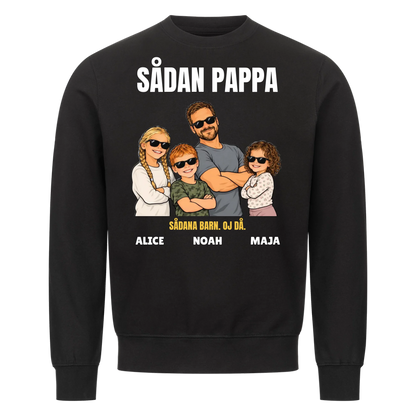 Sådan pappa sådana barn t-shirt med ditt foto som tecknad familj och barnens namn. Rolig present till pappa