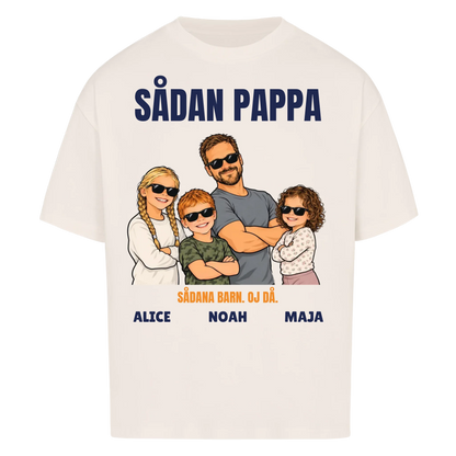 Sådan pappa sådana barn t-shirt med ditt foto som tecknad familj och barnens namn. Rolig present till pappa