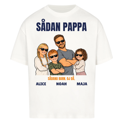 Sådan pappa sådana barn t-shirt med ditt foto som tecknad familj och barnens namn. Rolig present till pappa