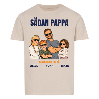 Sådan pappa sådana barn t-shirt med ditt foto som tecknad familj och barnens namn. Rolig present till pappa