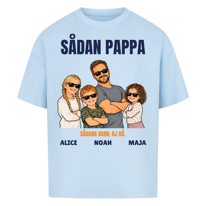 Sådan pappa sådana barn t-shirt med ditt foto som tecknad familj och barnens namn. Rolig present till pappa