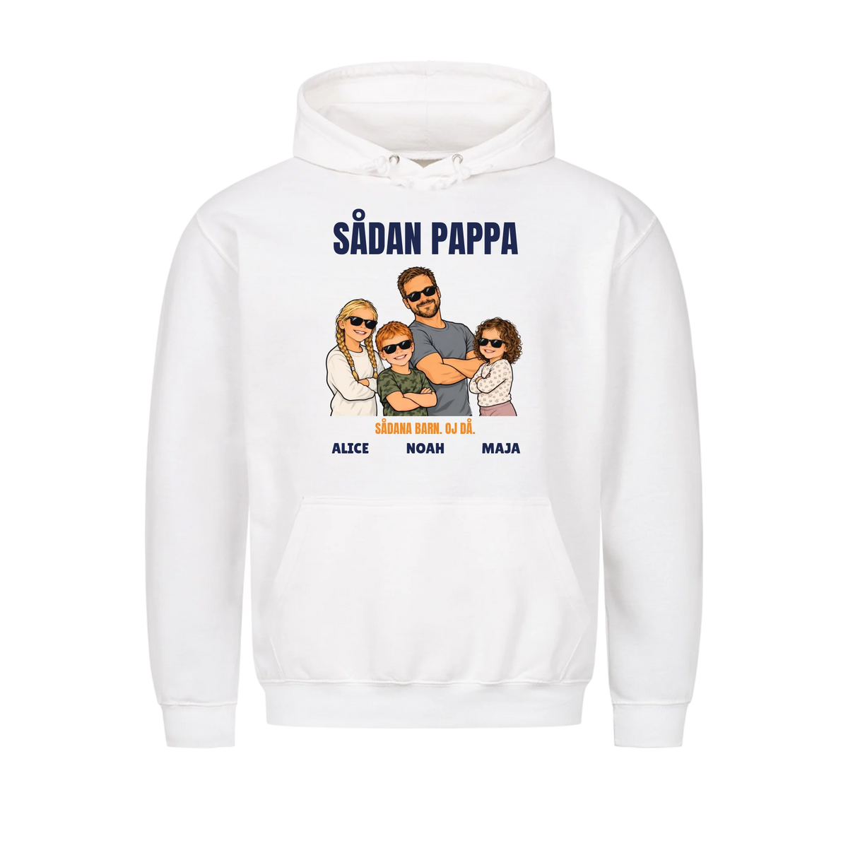 Sådan pappa sådana barn t-shirt med ditt foto som tecknad familj och barnens namn. Rolig present till pappa