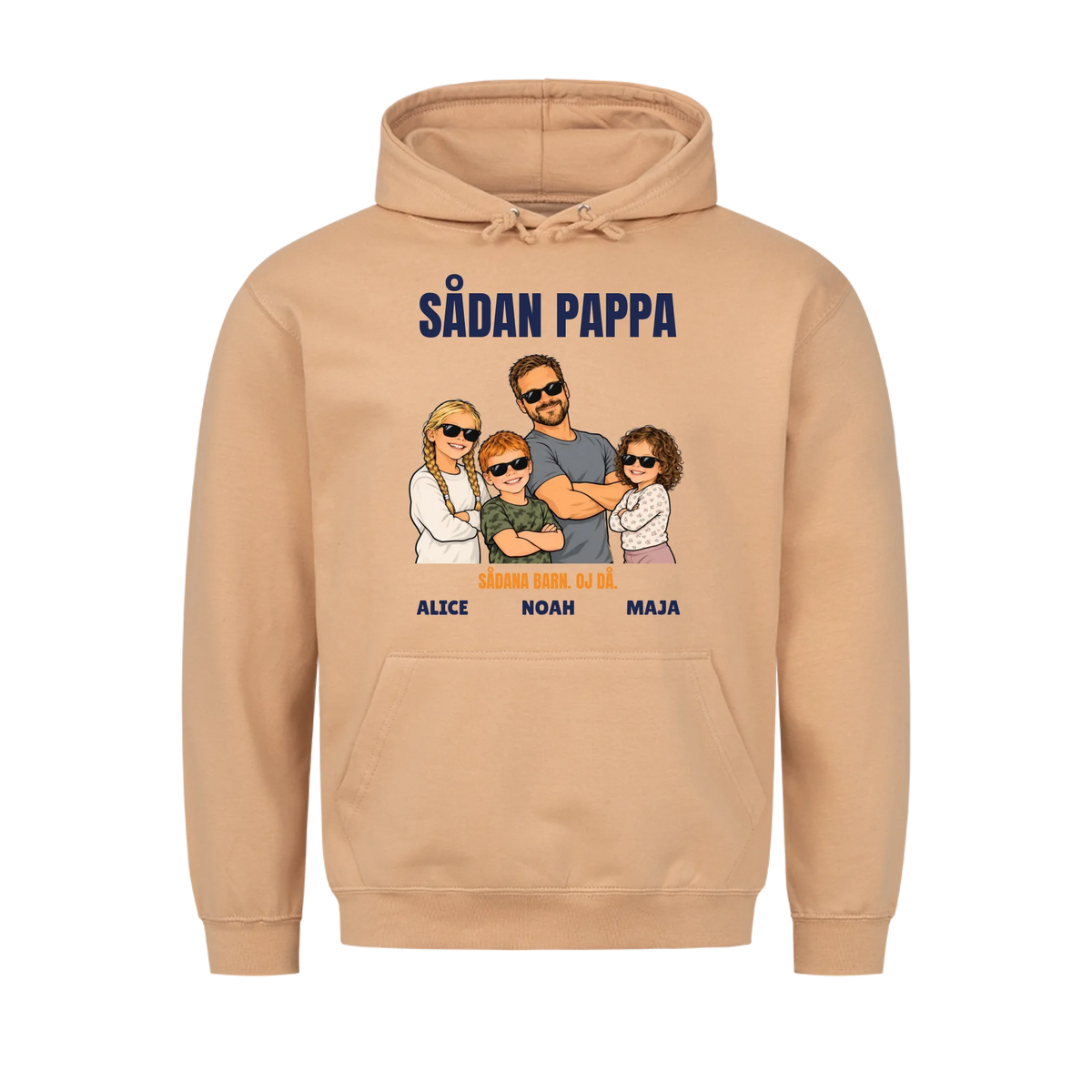 Sådan pappa sådana barn t-shirt med ditt foto som tecknad familj och barnens namn. Rolig present till pappa