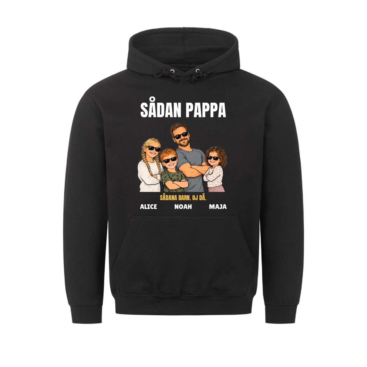 Sådan pappa sådana barn t-shirt med ditt foto som tecknad familj och barnens namn. Rolig present till pappa