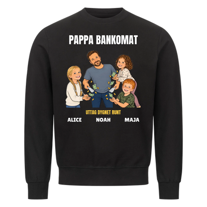 Pappa bankomat t-shirt med ditt foto som tecknad pappa och barnens namn. Rolig present till pappa
