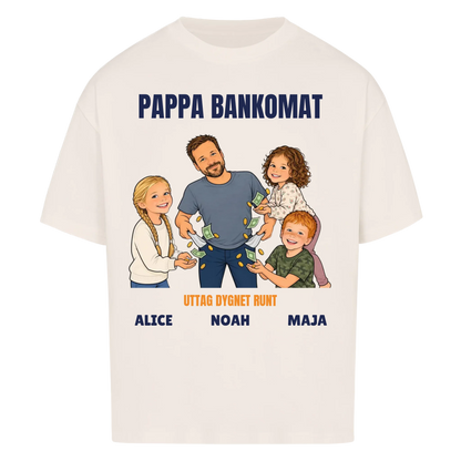 Pappa bankomat t-shirt med ditt foto som tecknad pappa och barnens namn. Rolig present till pappa