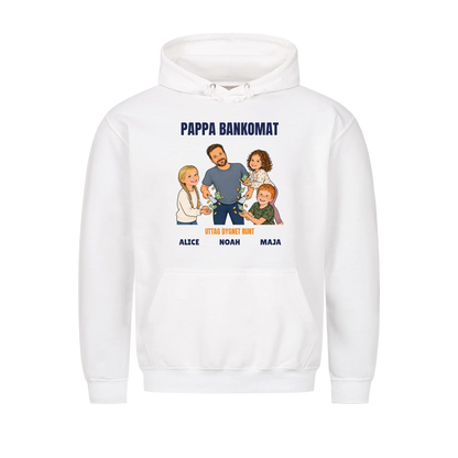 Pappa bankomat t-shirt med ditt foto som tecknad pappa och barnens namn. Rolig present till pappa