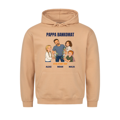 Pappa bankomat t-shirt med ditt foto som tecknad pappa och barnens namn. Rolig present till pappa