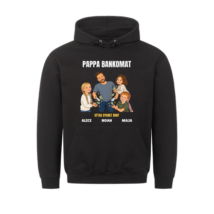 Pappa bankomat t-shirt med ditt foto som tecknad pappa och barnens namn. Rolig present till pappa