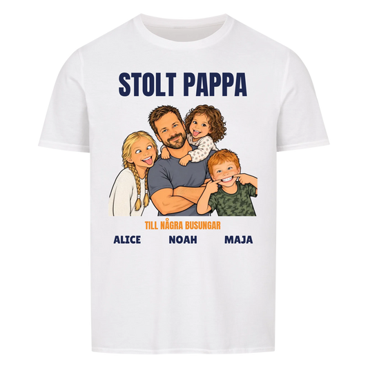 Stolt pappa till några busungar t-shirt med ditt foto som tecknad familj och barnens namn. Rolig present till pappa