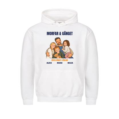Morfar och gänget t-shirt med ditt foto som tecknad familj och barnbarnens namn. Personlig present till morfar eller farfar