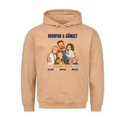 Morfar och gänget t-shirt med ditt foto som tecknad familj och barnbarnens namn. Personlig present till morfar eller farfar